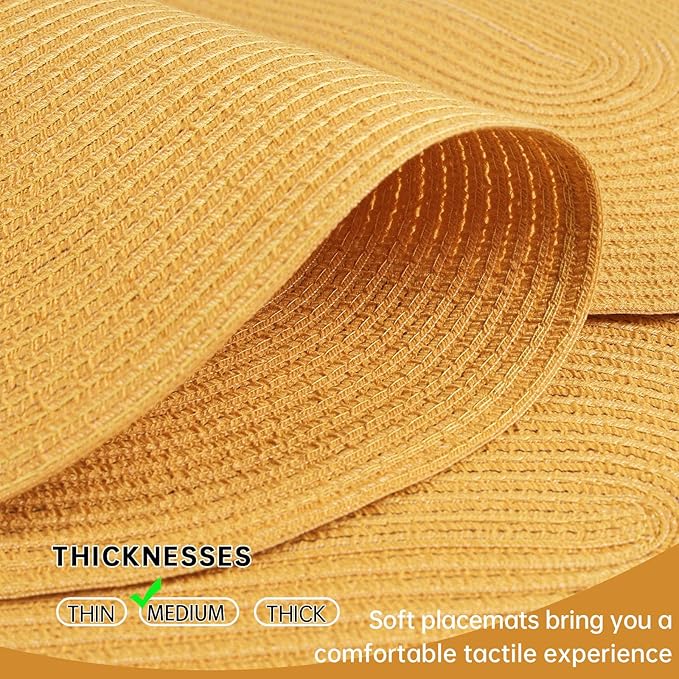 Noctiflorous Oval Braided Placemats Set of 8 Woven 12x18 Inch Non Slip Washable Heat Resistant Place Mats Round Tablemats for Dining Kitchen Party Daily Table Decor Dinner Mats (Solid Yellow, 8)