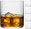 NUDE Whiskey Glasses Set of 4 SOF Finesse Grid Lead-Free Crystal Old Fashioned Rocks Glasses for Whisky, Scotch & Bourbon – Etched Graphic Motif, Dishwasher Safe Barware –10.25 oz