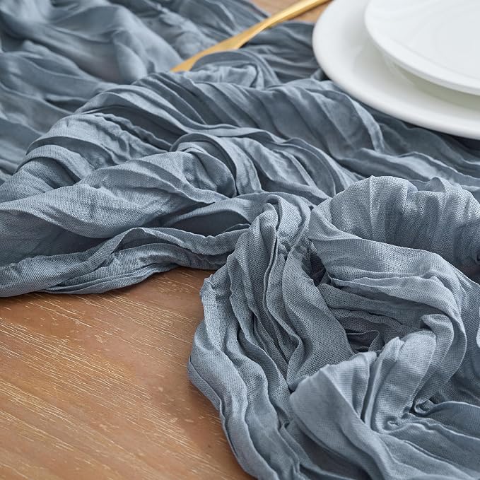 Asee'm 3pcs Dusty Blue Cheesecloth Table Runner Summer 10FT Gauze Rustic | Boho - Image 4