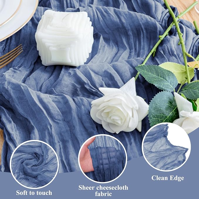 Cheesecloth Table Runner Blue 10FT Boho Gauze Runner, 3 Pack | 120 Inch Cheese - Image 3