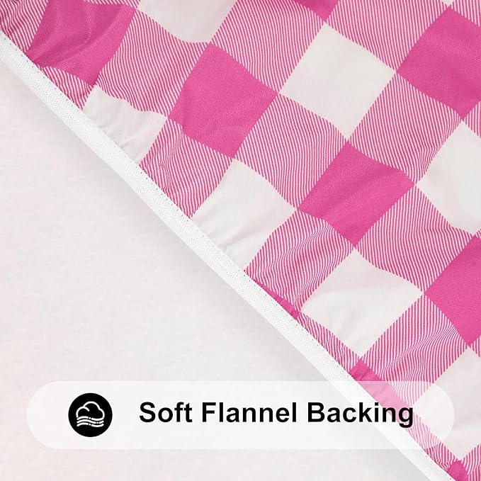 Smiry Rectangle Picnic Table Cloth, Elastic Waterproof Fitted Vinyl Tablecloths, Flannel Backed Buffalo Plaid Table Covers for Dining, Camping, Outdoor (Hot Pink and White, 30" x 72")