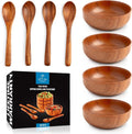 Zulay Kitchen Teak Wood Dipping Bowls with Spoons Set – 8 Piece Wooden Serving Set with 4 Mini Bowls and 4 Small Spoons, Handcrafted Natural Teak Wood, Durable & Smooth Finish