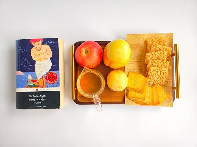 Bamboo Serving Tray with Gold Handles - Small Wood Serving Tray for Breakfast in Bed, Coffee Table, Dinner & bar - Decorative Bed Table Tray for Kitchen or Bedroom（11.8" x 7.5" x 2"）