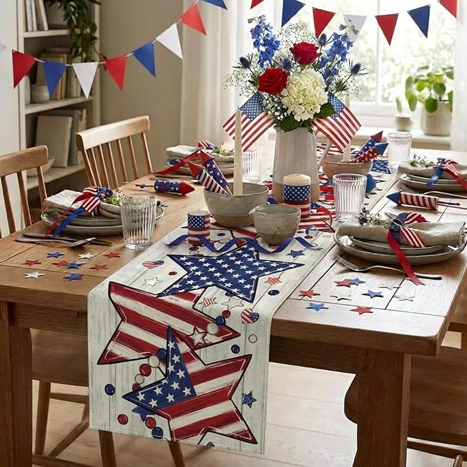 Patriotic Table Runner Decor, 4th of July Independence Day Retro American Flag - Image 7
