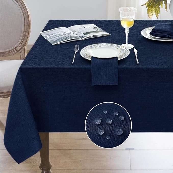 Softalker Extra Lang Navy Blue Tablecloths 60x144 inch Rectangular Faux Linen Table Cloth Outdoor Waterproof Stain and Wrinkle Resistant Table Cover for 6/8 Foot Rectangle Tables for Party Graduation