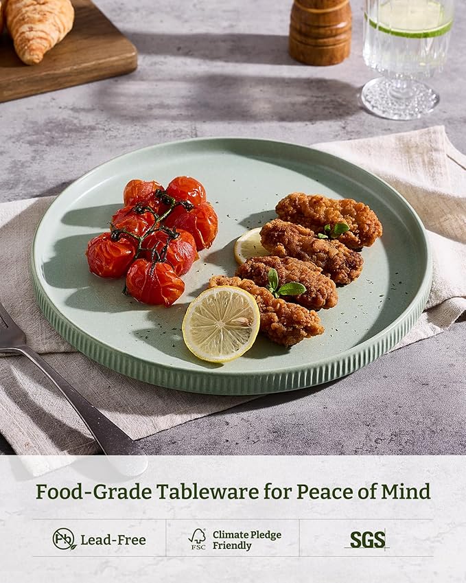 famiware Star Dinner Plates for 6, 10 inches Plate Set, Scratch Resistant, Stoneware Dinnerware, Kitchen Modern Rustic Serving Dishes, Matte Green