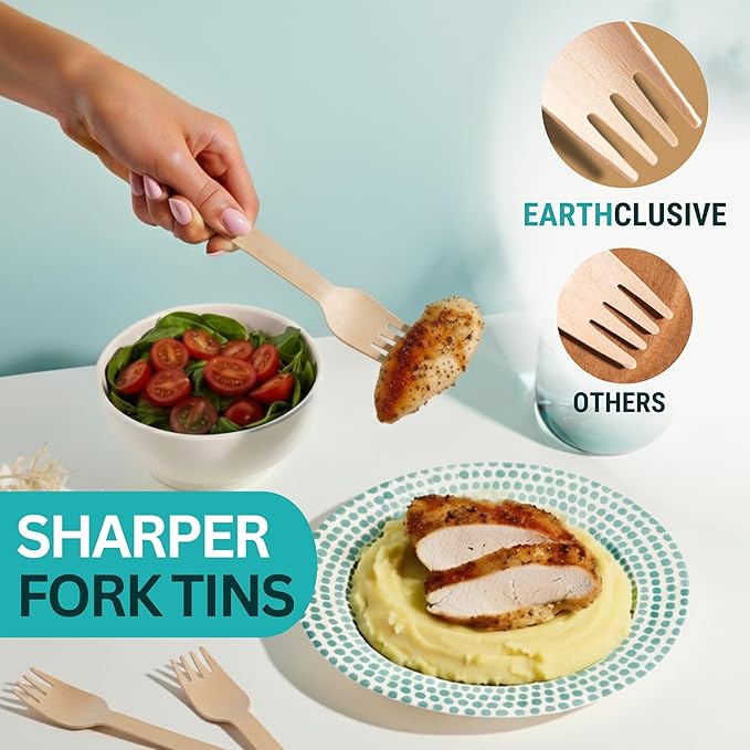 Disposable Wooden Forks For Eating - 300pcs - Heavy Duty & Sharp - Our Guilt-Free FSC Certified Wood Protects Forests - A Great Alternative to Bamboo Forks Disposable