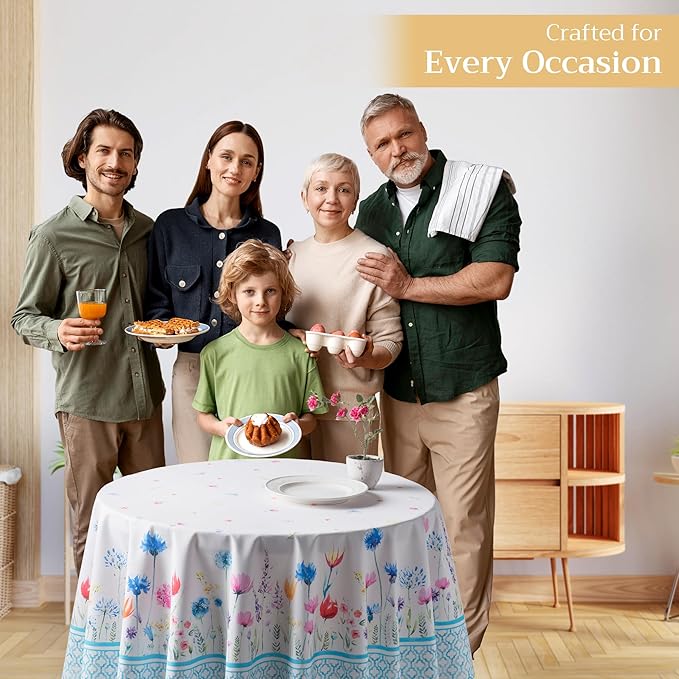 Maison d' Hermine Table Cloth Round Table 100% Cotton 69 Round Inches Tablecloth Reusable Decorative for Dining Room Farmhouse Home Valentines Day Decorations Spring Summer - Flower in The Field