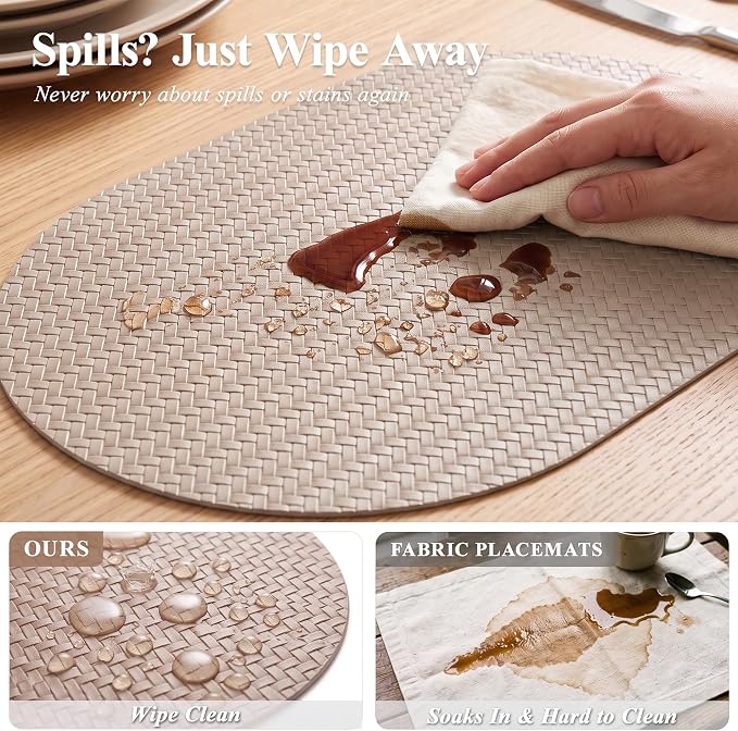 Woven Faux Leather Oval Placemats Set of 4/6 - Image 5