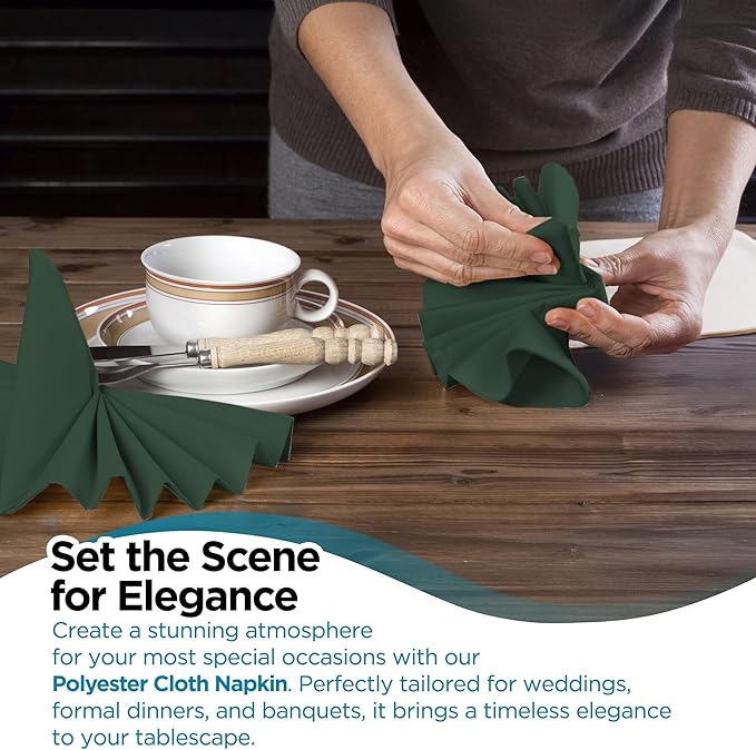 Polyester Cloth Napkins - Washable Soft Table Linens - Durable & Elegant for Dining, Restaurants, Weddings, Events, Rentals, Banquets, & Parties - Premium Quality Set of 250, Hunter Green, 17"x17"