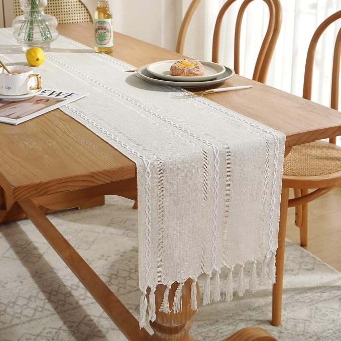 Rustic Boho Table Runner, Farmhouse Table Runners 108 Inches Long - Image 3