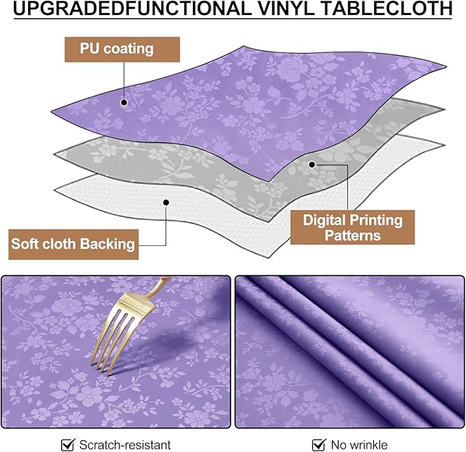 Smiry Rectangle Table Cloth, Waterproof Heavy Duty Vinyl Tablecloths, Wipeable Washable Table Cover for Kitchen and Dining Room (Purple, 60" X 84")