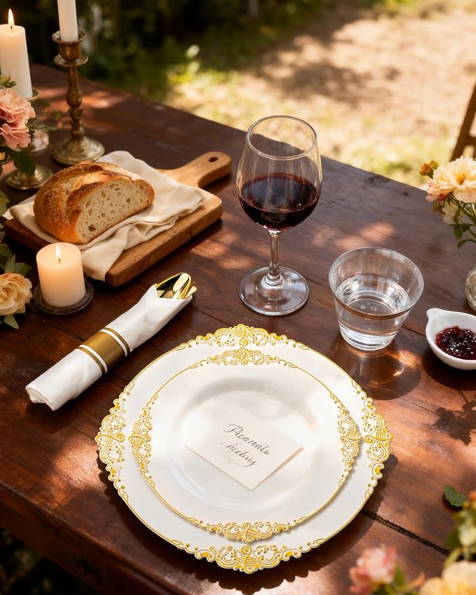 Nervure 350Pcs Ivory Plastic Plates, Plastic Dinnerware Set - Image 6