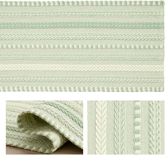 Artoid Mode Sage Green Farmhouse Stripe Braided Table Runner 12x90 Inch | - Image 6