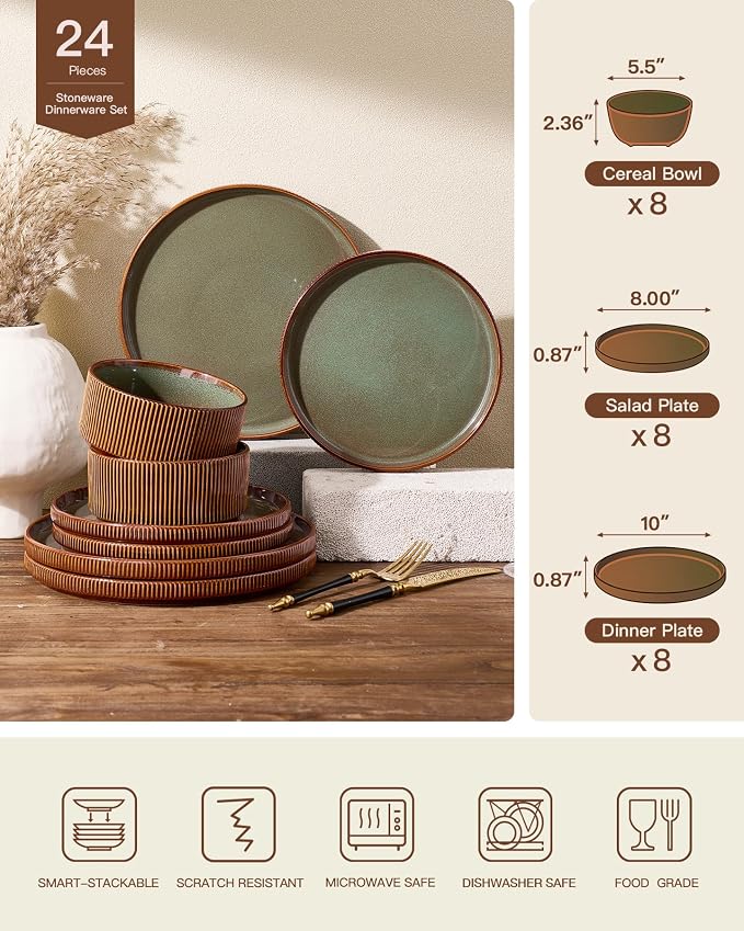 Stoneware Dinnerware Sets, Reactive Glaze Dishes Set - Image 7