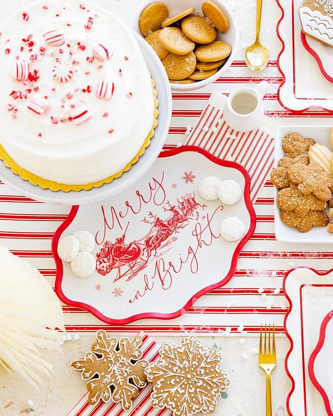 Red Vintage Merry Christmas Bamboo Tray – 17" x 12.5" Holiday Serving Tray – - Image 3