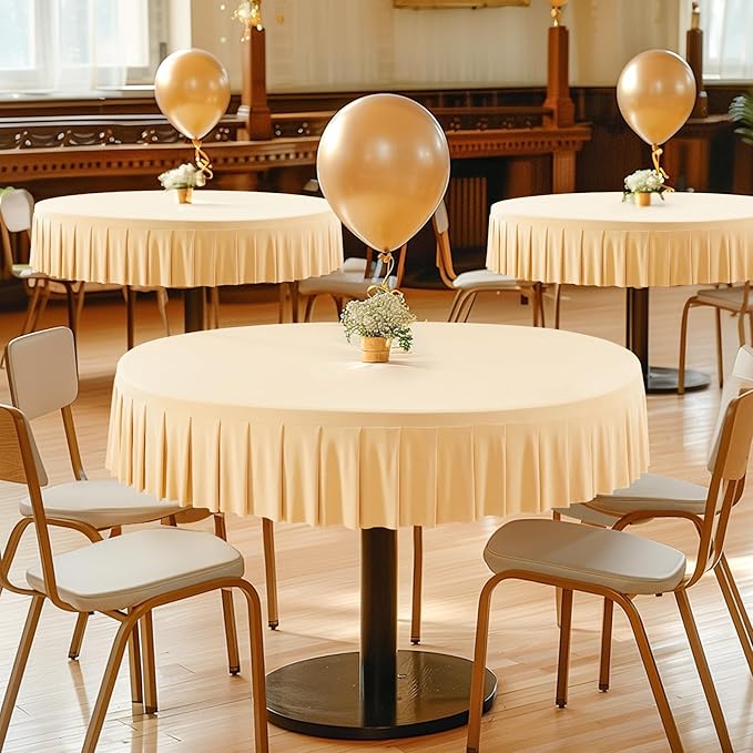 4 Pack Champagne Spandex Round Tablecloths for 60 Inch Tables, Stretchy Fitted 5FT Cloths, Wrinkle-Free Cover With Skirt for Wedding Party Dining Banquet