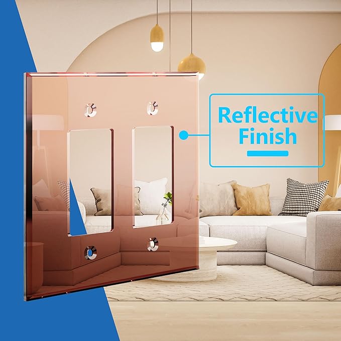 LIDER Double Decorator Wall Plate, Impact Resistant, Mirrored, Plexiglass Dual Outlet Cover or Light Switch Cover, Acrylic, Reflective Finish, Modern, Oversized 2-Gang 5.25" x 5.25", Rose Gold