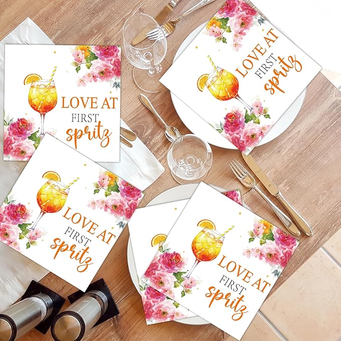 Spritz Bridal Shower Decorations - 50PCS Love at First Splitz Party Napkins Disposable Supplies, Cocktail Bachelorette Party Paper Napkins Supplies Decor (Size 6.5 Inch)