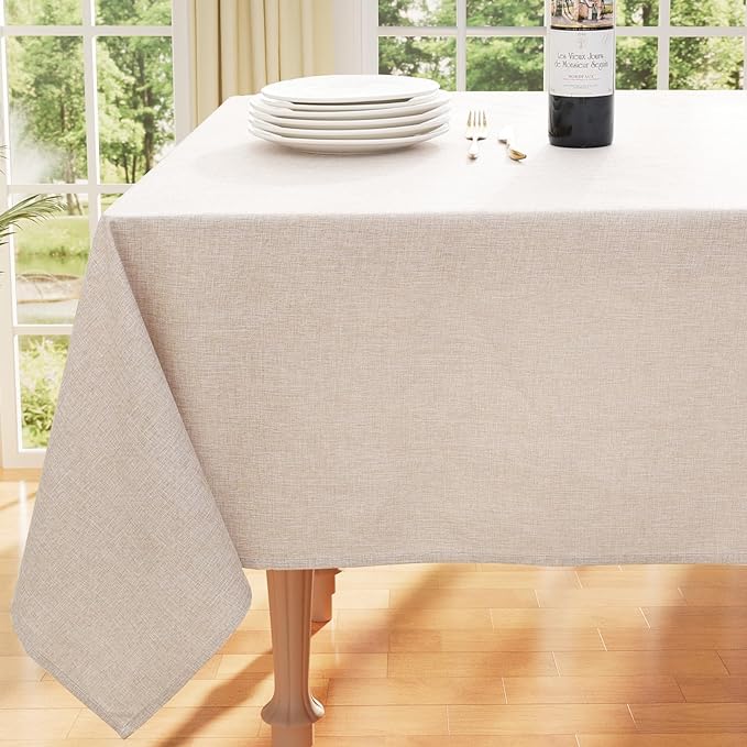 Smiry Rectangle Faux Linen Table Cloth, Waterproof Burlap Fabric Tablecloth, Washable Decorative Farmhouse Table Covers for Kitchen, Dining, Parties, 60x102, Tan