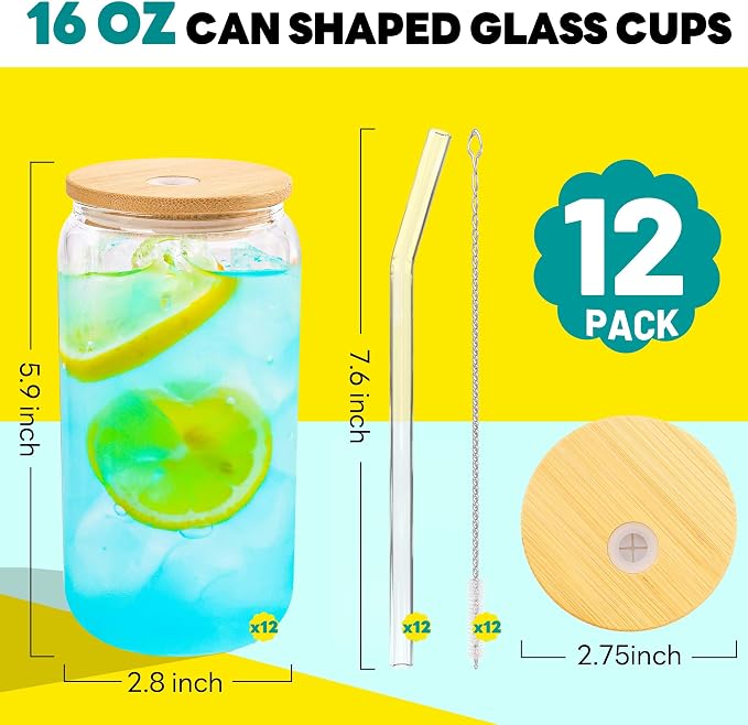 Joyclub 12pcs 16Oz Glass Cups - Image 2