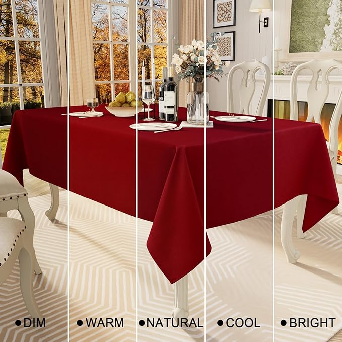 Smiry Rectangle Table Cloth Linen Textured, Waterproof Spillproof Anti-Wrinkle Burlap Tablecloth, Washable Decorative Fabric Table Cover for Dining, Party, Banquet, 60 x 120 Inch, Red