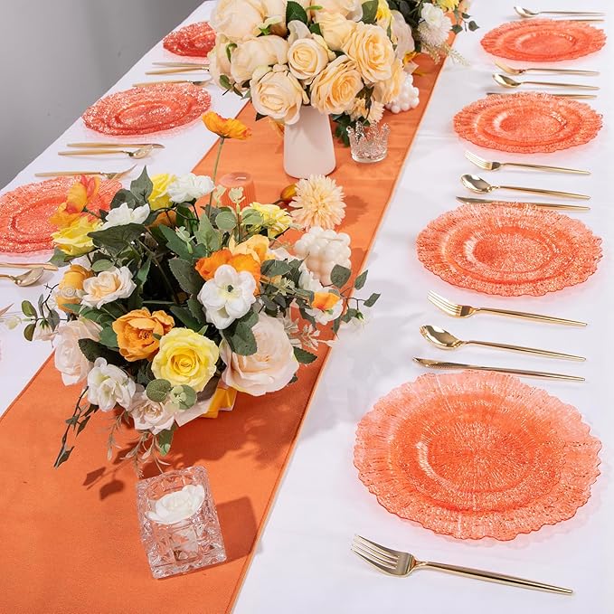 U-QE 60PCS Clear Orange Plates - Reef Orange Plastic Plates Disposable&Reusable - Heavy Duty Plastic Plate Including 30 Dinner Plate 10" & 30 Dessert 7" Perfect for Party
