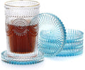 JUXYES 5 Pack Clear Blue Crystal Coasters Round Cup Mat, Glass Coasters for Drinks Coffee Tea Wine, Decorative Wine Bottle Coaster, Crystal Drink Coasters for Restaurant bar Kitchen Dining Table