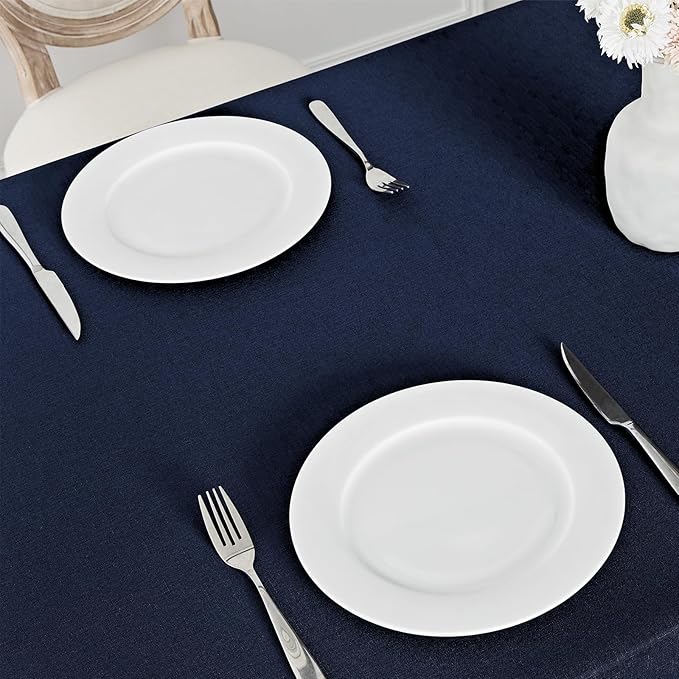 2 Pack Rectangle Tablecloth, 60x120 inch, Water Resistant Wrinkle Free Linen Textured Table Cloth Washable, Decorative Fabric Table Cover for Dining, Party and Camping, Navy Blue