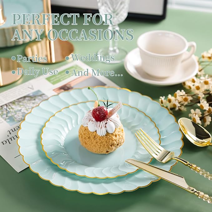Lullaby 60PCS Sage Green Scalloped Plastic Plates - Image 5