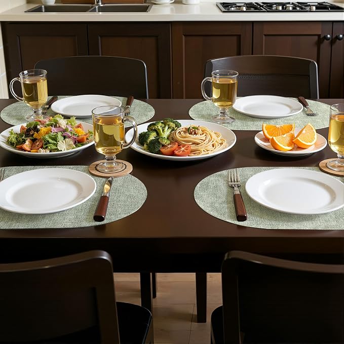 Placemats Set of 4, 11.8 x 17 Inch, Grass Green | Heat Resistant Oval Faux - Image 2