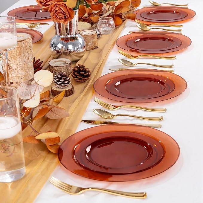 IOOOOO 200 Pcs Clear Brown Plastic Plates - Image 7