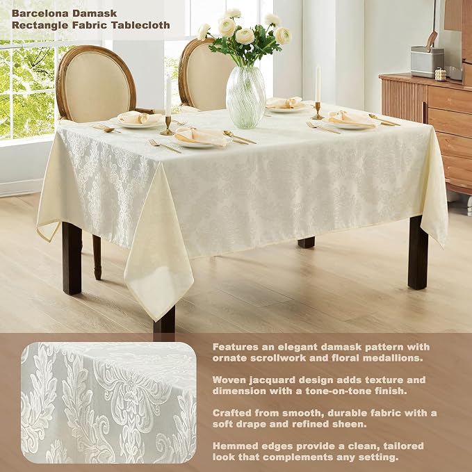 Newbridge Barcelona Luxury Damask Fabric Tablecloth, 52” Wide x 70” Rectangle - Image 2