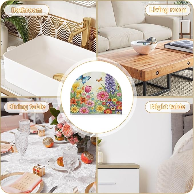 Spring Flowers Floral Napkin Holder for Table Kitchen Decor Acrylic Paper Napkin Holders for Tissue Dining Room Indoor Outdoor Party Holiday Accessories