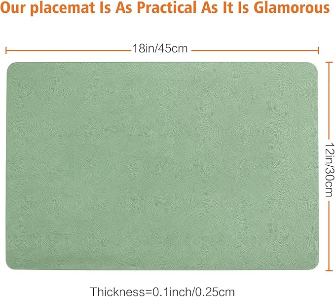 Vinyl Placemats Set of 12 Heat Resistant Easy Clean Non-Slip Place Mats for Dining Table Faux Leather Waterproof Stain Resistant Wipeable Washable PVC Table Mats(12, Green)