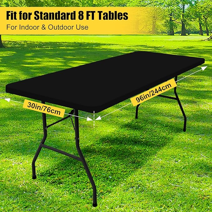 Smiry Rectangle Picnic Table Cloth, Waterproof Elastic Fitted Tablecloths for 8 Foot Tables, Washable Polyester Table Cover for Camping, Indoor and Outdoor (Black, 30"x96")