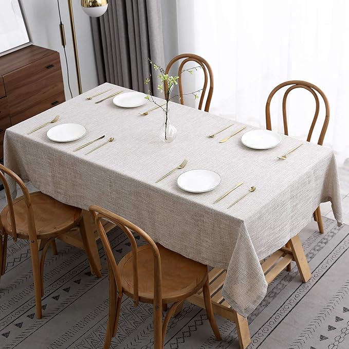 maxmill Flaxy Faux Linen Table Cloth with 2-Tone Slubby Texture Wrinkle Free Anti-Shrink Soft Tablecloth Decorative for Kitchen Dining Tabletop Outdoor and Indoor Use Rectangle 60 x 104 Inch Linen