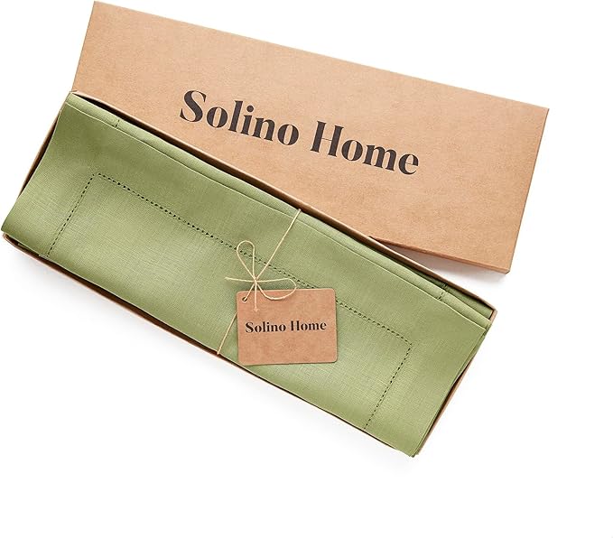 Solino Home Linen Placemats Set of 4 - Classic Hemstitch Moss Green Placemats 14 x 19 Inch - 100% Pure Linen Table Mats for Winter, Spring, Easter, St Patricks Day
