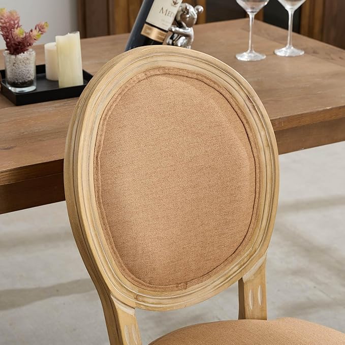 SoarFlash French Dining Chairs Set of 4, Vantage Dining Chair with Round Back, Wood Leg Farmhouse Country Rattan Dining Chair for Kitchen,Bedroom,Brown
