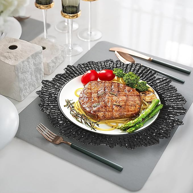72 Pcs Charger Plates Set, Round Charger Plates, Reusable Serving Plates Embossed Rim Plastic Chargers Plate Decorative Round Plate Chargers for Dinner Plate Table Wedding Shower Decoration