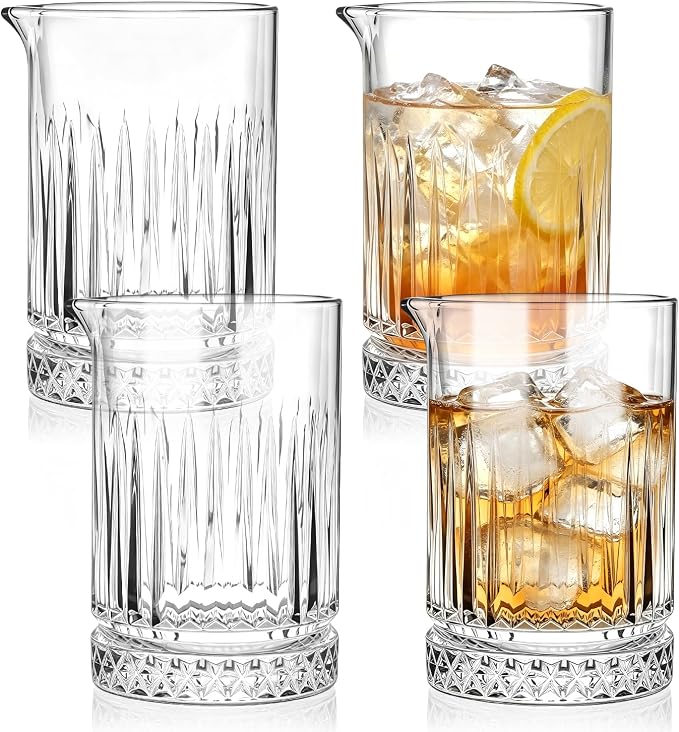 4 pcs Cocktail Mixing Glass Bartender | 24oz Crystal Bar Stirring Glass | Old by Unknown