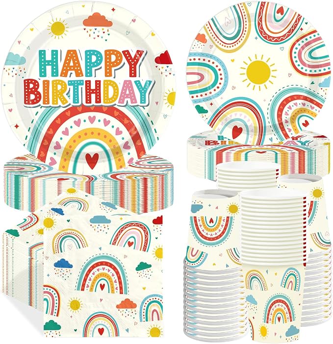 250 Pcs Retro Rainbow Birthday Party Decorations by Greencian