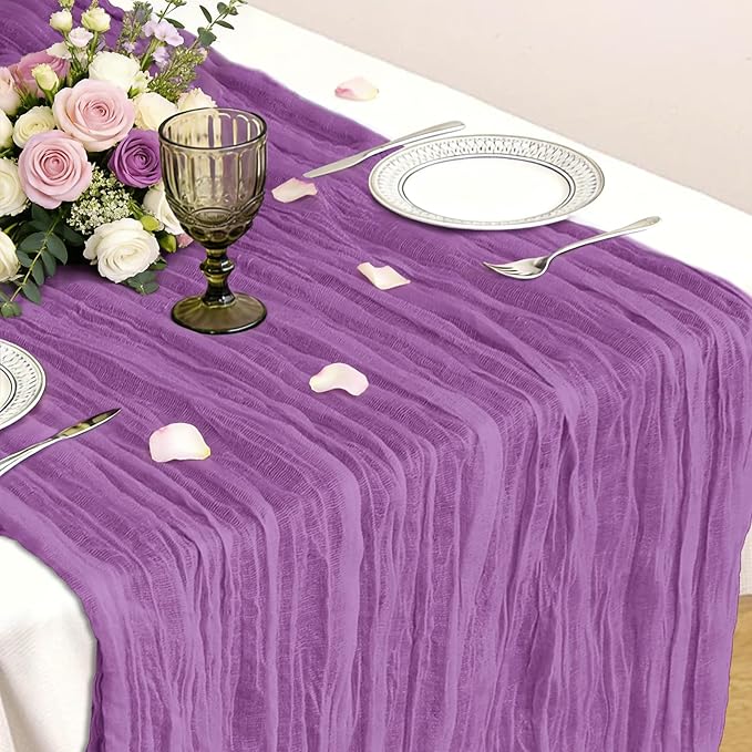 Purple Table Runner, 10 Ft 120 in Cheesecloth Table Runner, Rustic Table Runners for Wedding, Party, Bridal Shower, Spring Table Runners for Halloween Mardi Gras