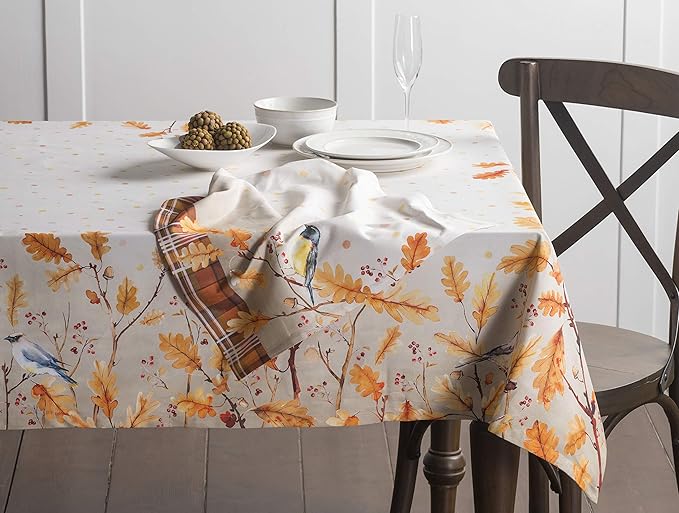 Maison d' Hermine Table Cloth Rectangle Table 100% Cotton 70 x 108 Inches Fall Tablecloth Reusable Everyday Use for Thanksgiving Christmas Decorations Dining Farmhouse Party (Oak Leaves)