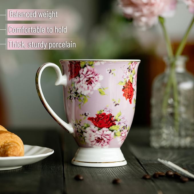 BTaT- Coffee Mugs, 12 oz, Floral Mugs, Porcelain Bone China, Coffee Cups - Image 5