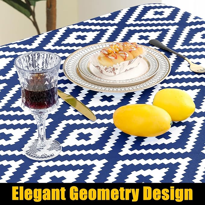 Smiry Rectangle Table Cloth Cover, Waterproof Elastic Fitted Picnic Tablecloth for 8 Foot Tables, Wipeable Flannel Backed Vinyl Tablecloths for Camping, Dining, Outdoor (Navy, 30" x 96")