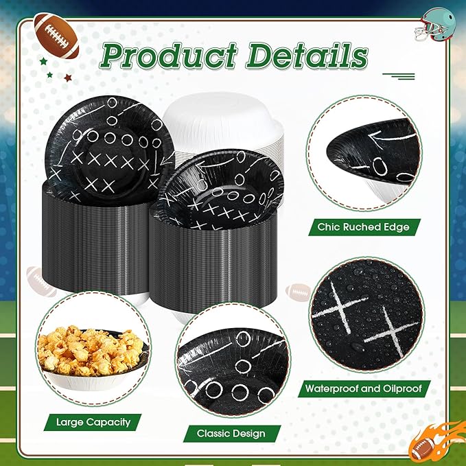 100 Pcs 16 oz Football Paper Bowls - Football Party Snack Bowls Supplies for Game Day Hot Cold Soup Salad Dessert Home Cereal Holiday Decoration