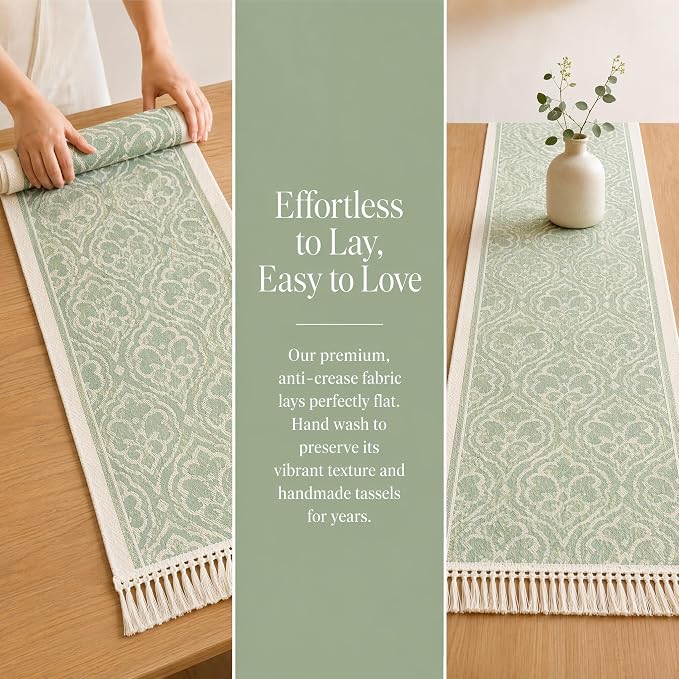 14x138 Botanical Table Runner Waterproof Floral Vine Boho Tassels | Planning a - Image 7