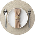 Round Placemats Set of 4 Plastic Woven Placemats Washable Wipeable Table Mats for Dining Table Heat Resistant Non-Slip Circle Place Mats (Beige-Brown)