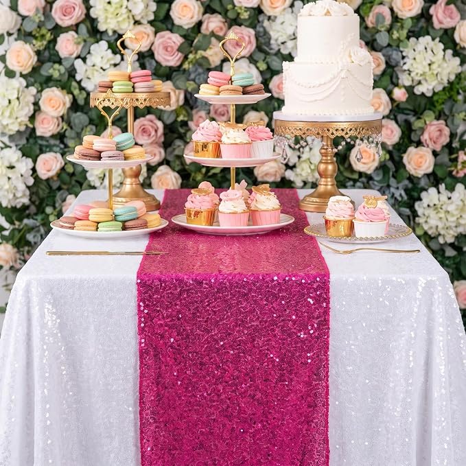 Hot Pink Sequin Table Runner 12x72 Inch Wedding, Birthday Party Centerpiece | by ShiDianYi